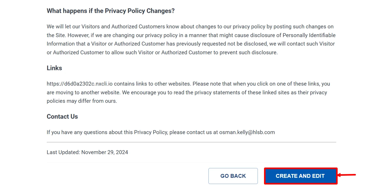Clicking on the 'Create and Edit' button.