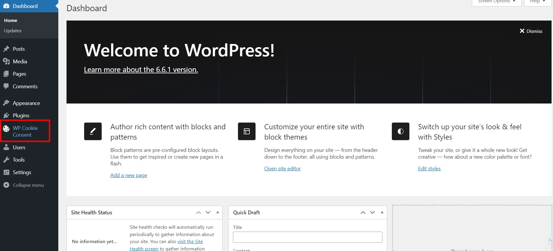Clicking on WP cookie Consent 