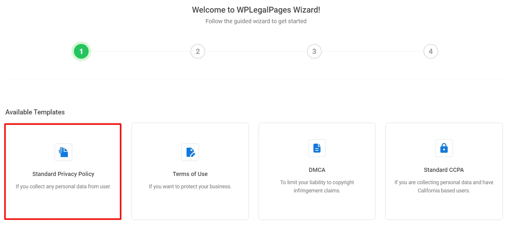 click on standard privacy policy