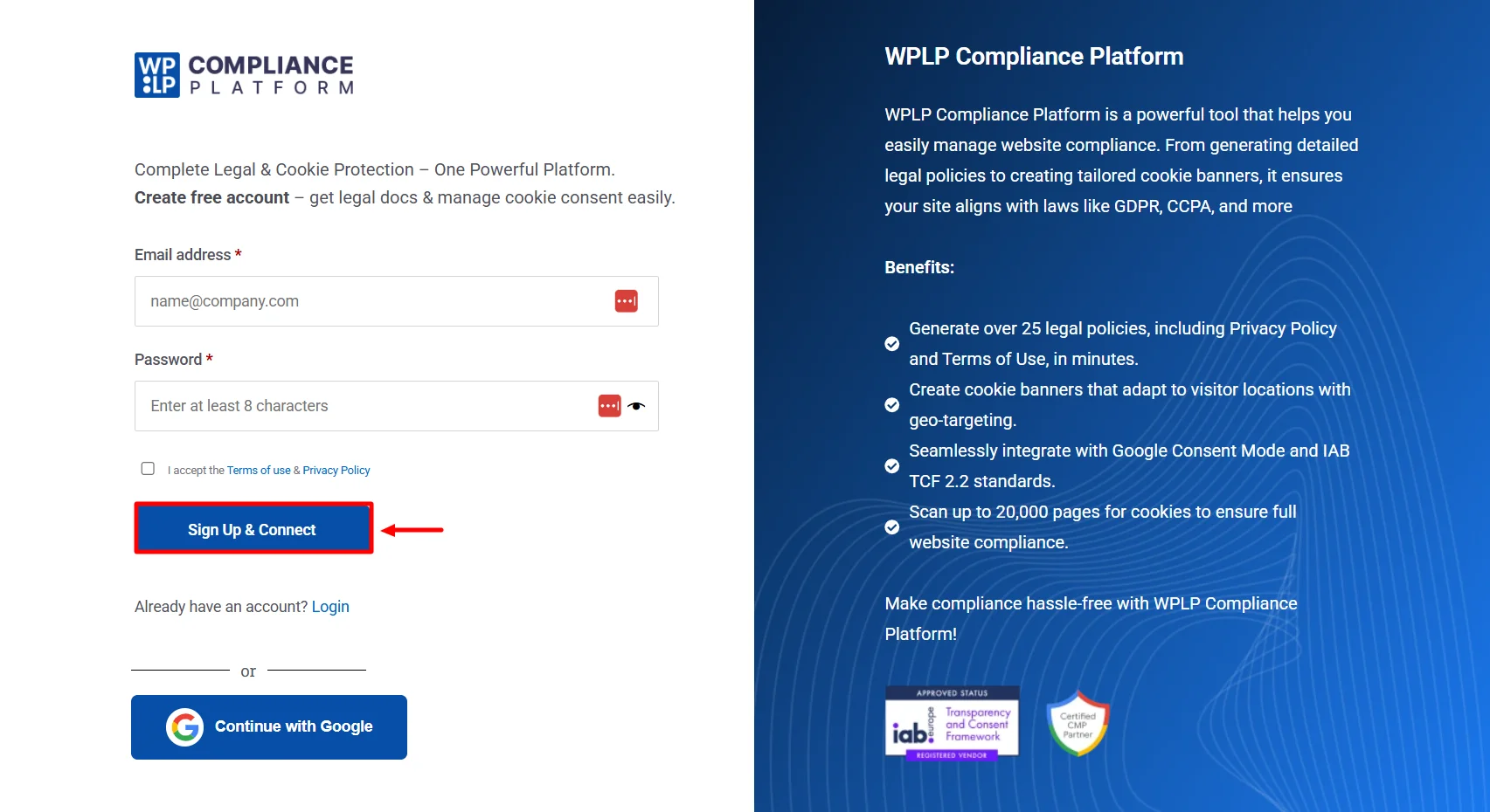 clicking on signing up Button
