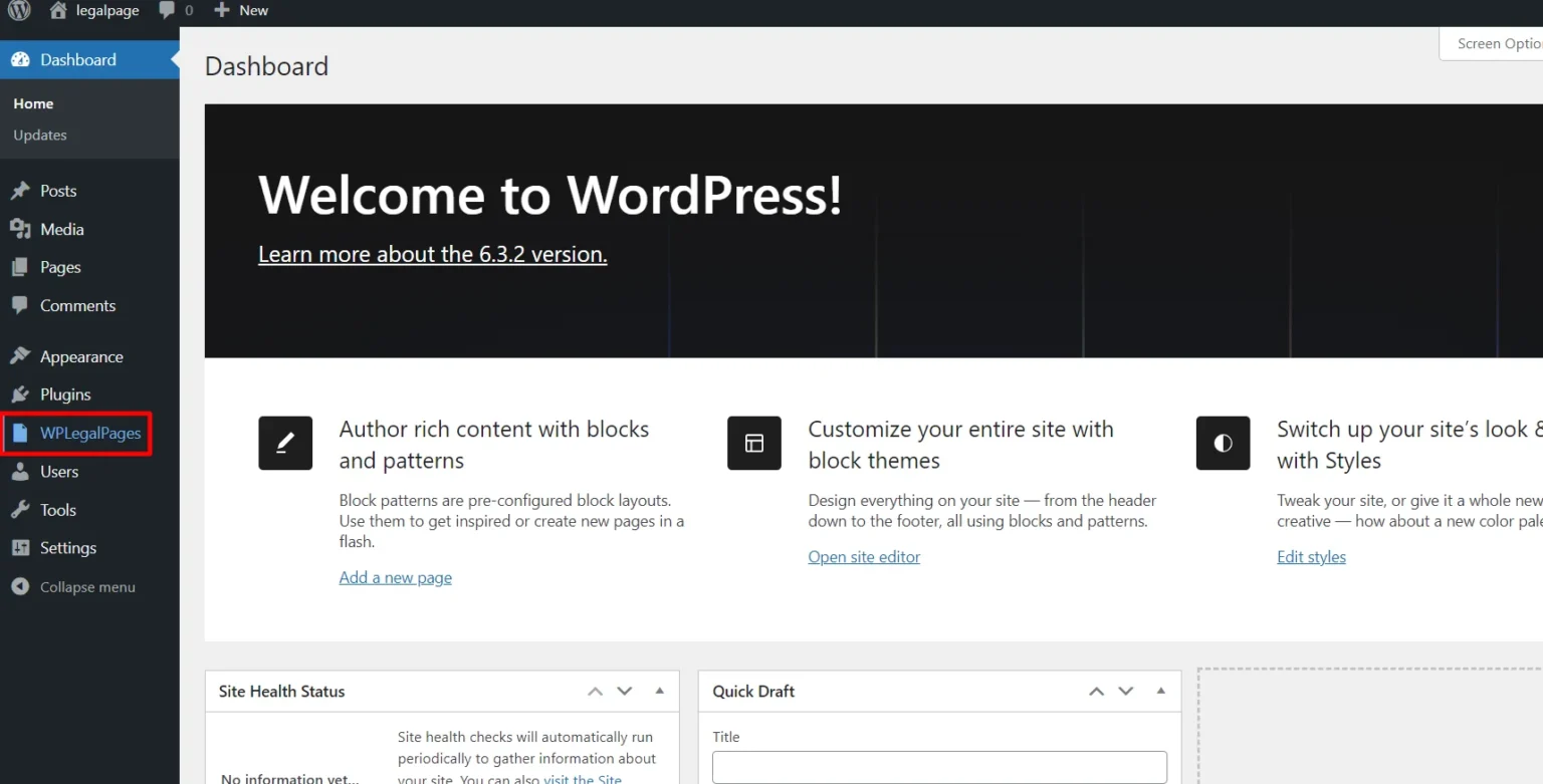 Accessing the plugin from Dashboard