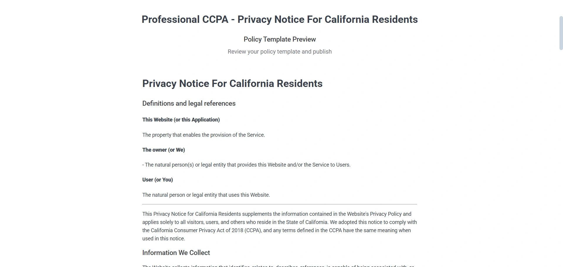 CCPA policy template