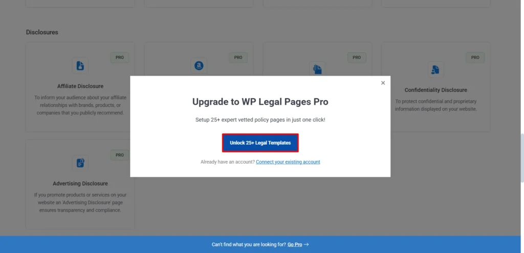 Click on Unlock 25+ Legal Templates