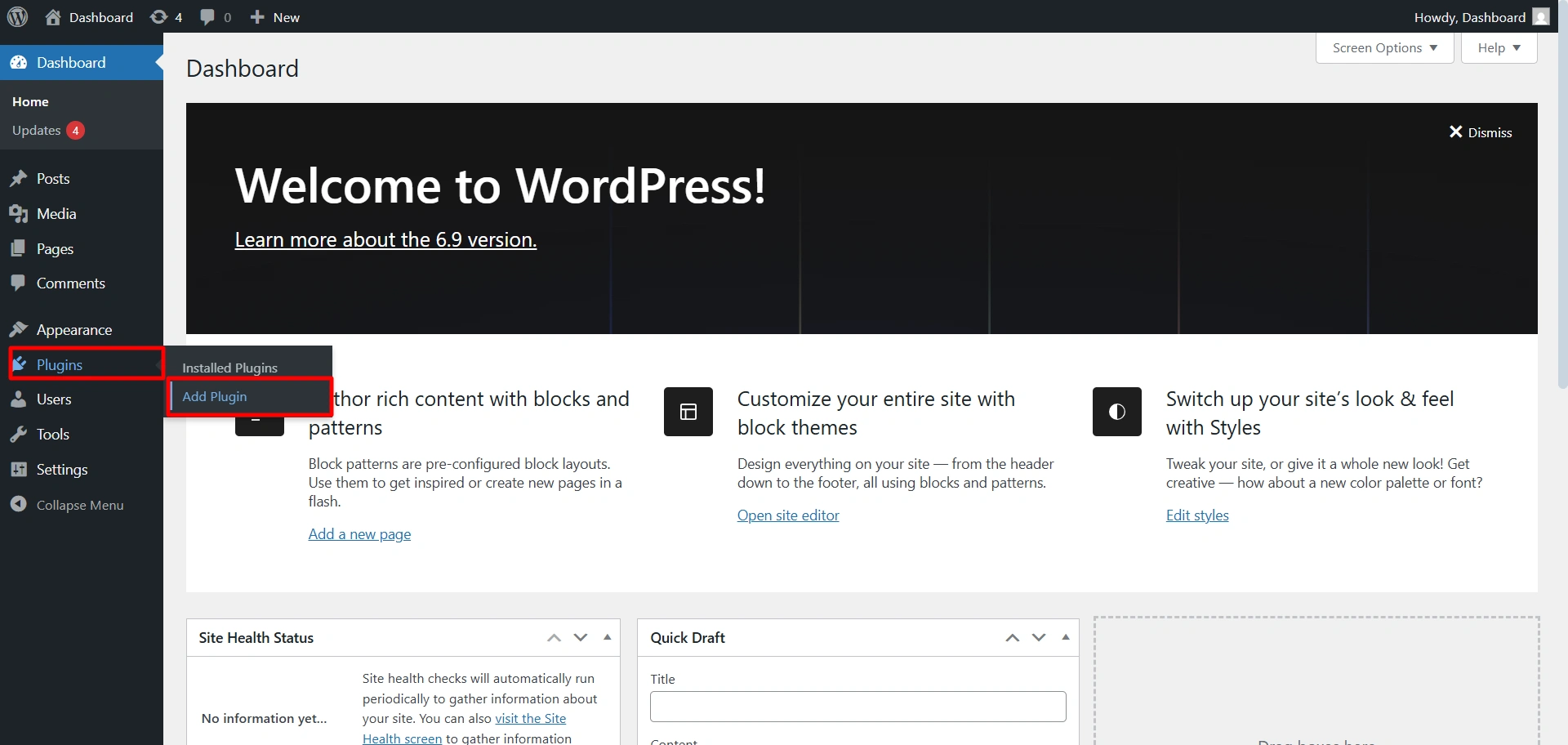 Clicking on add new plugin
