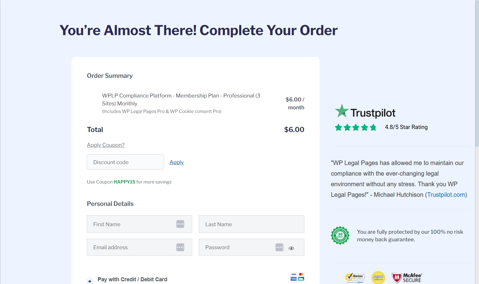 Fill in the personal details- to create a GDPR cookie policy