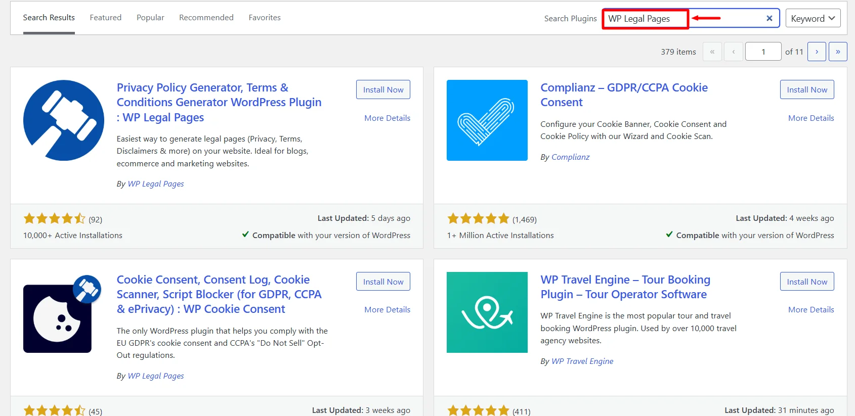 Search for WP Legal Pages plugin
