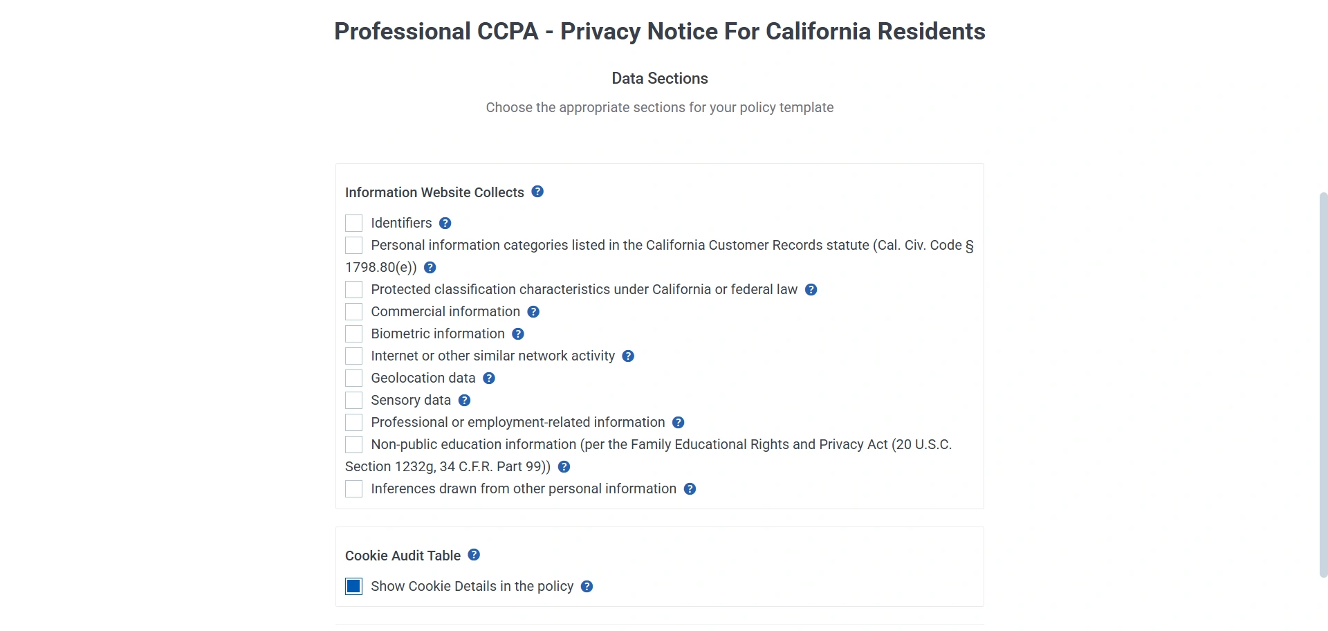 selecting the appropriate section  according to business needs