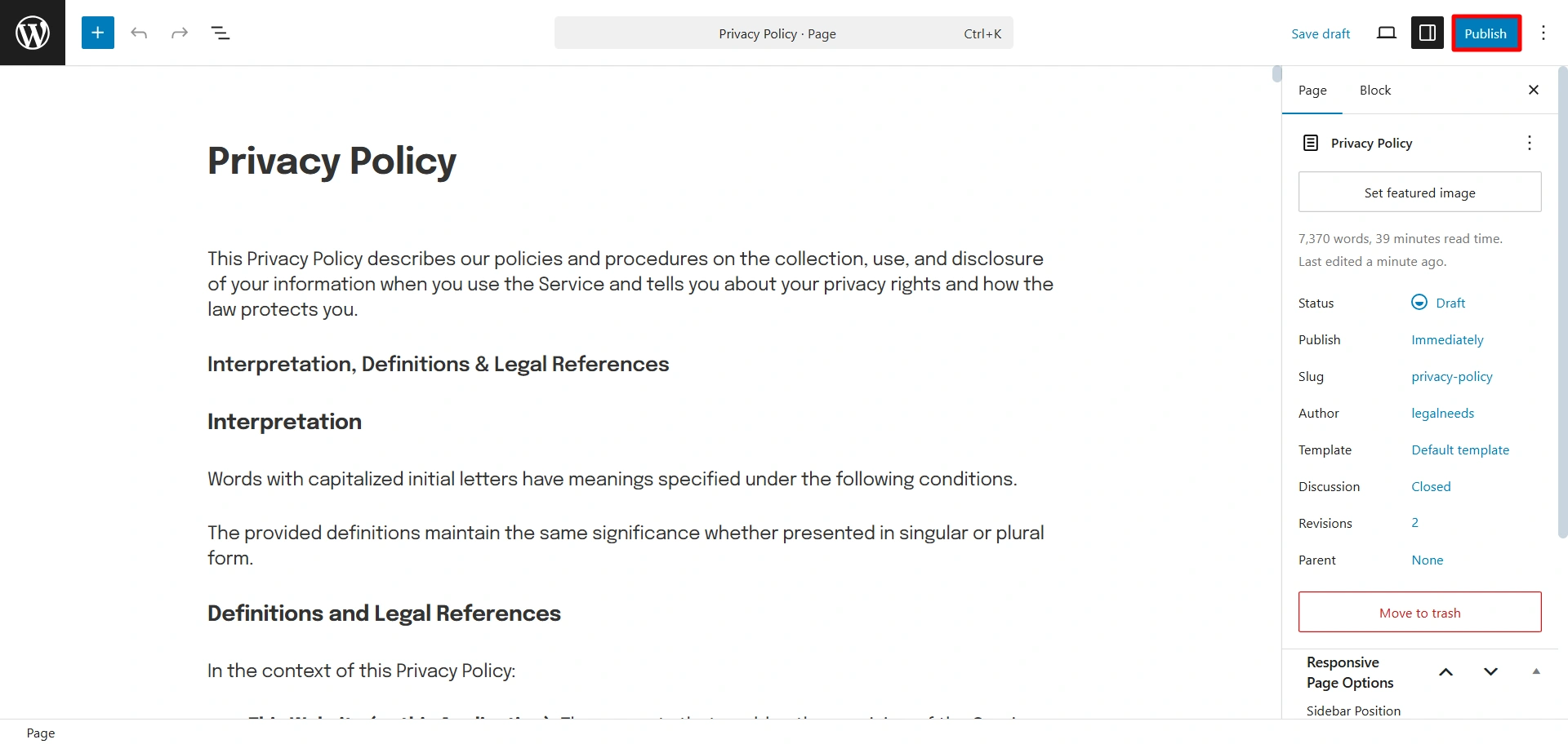 Clicking on publish button