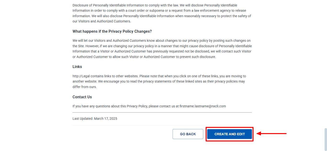 edit privacy policy preview template