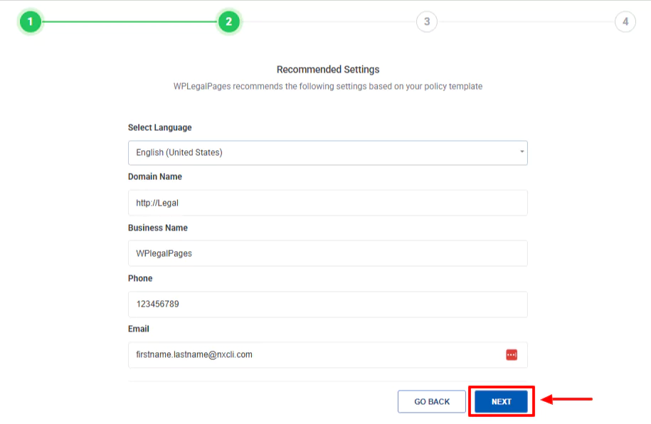 Recommended settings to create a policy