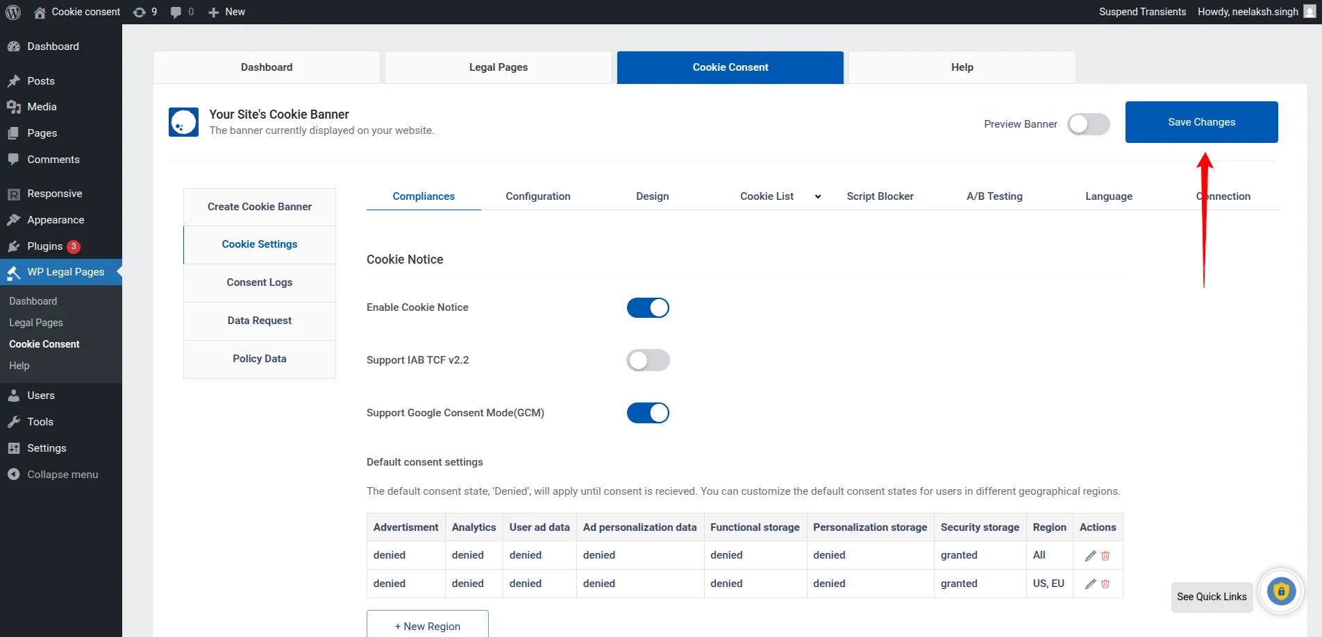 Click Save Changes to apply the settings.