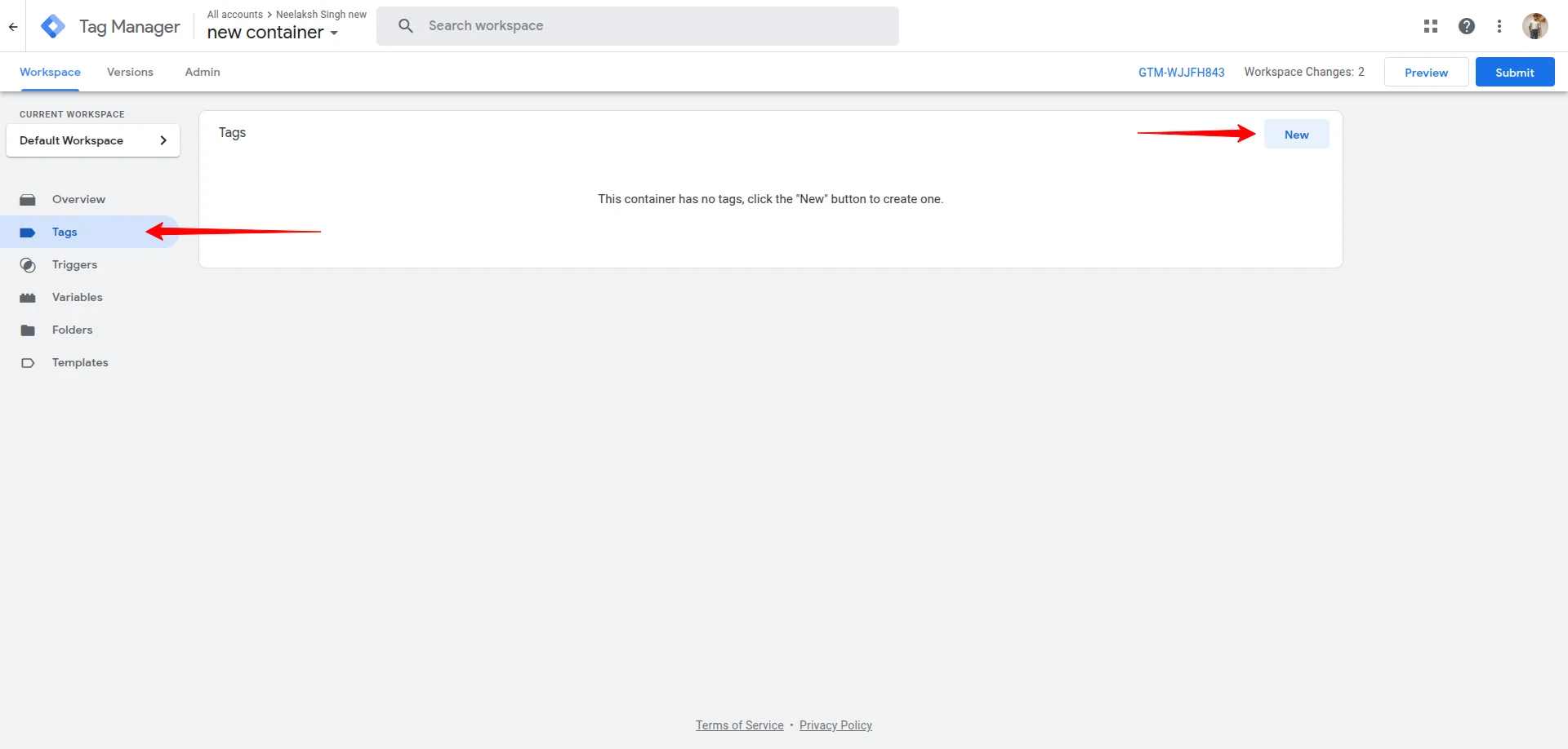 Click Tags in the left sidebar