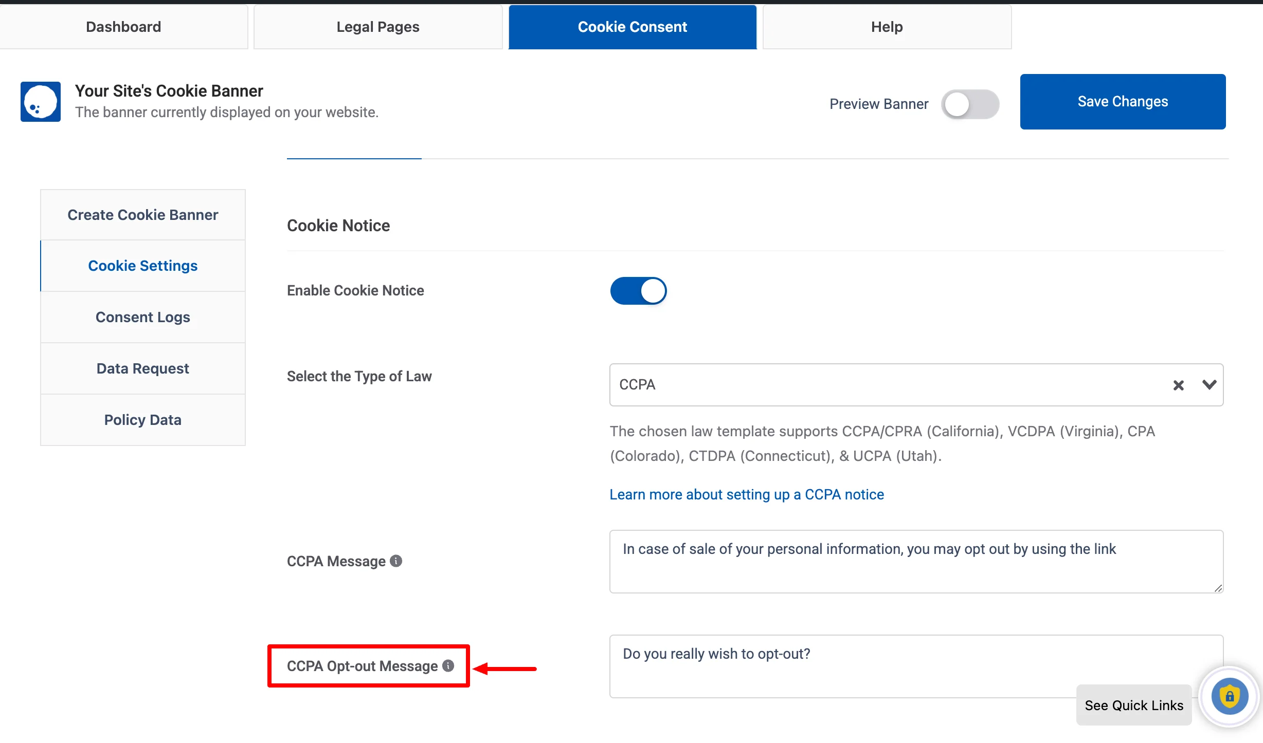 WP Cookie Consent Opt Out feature