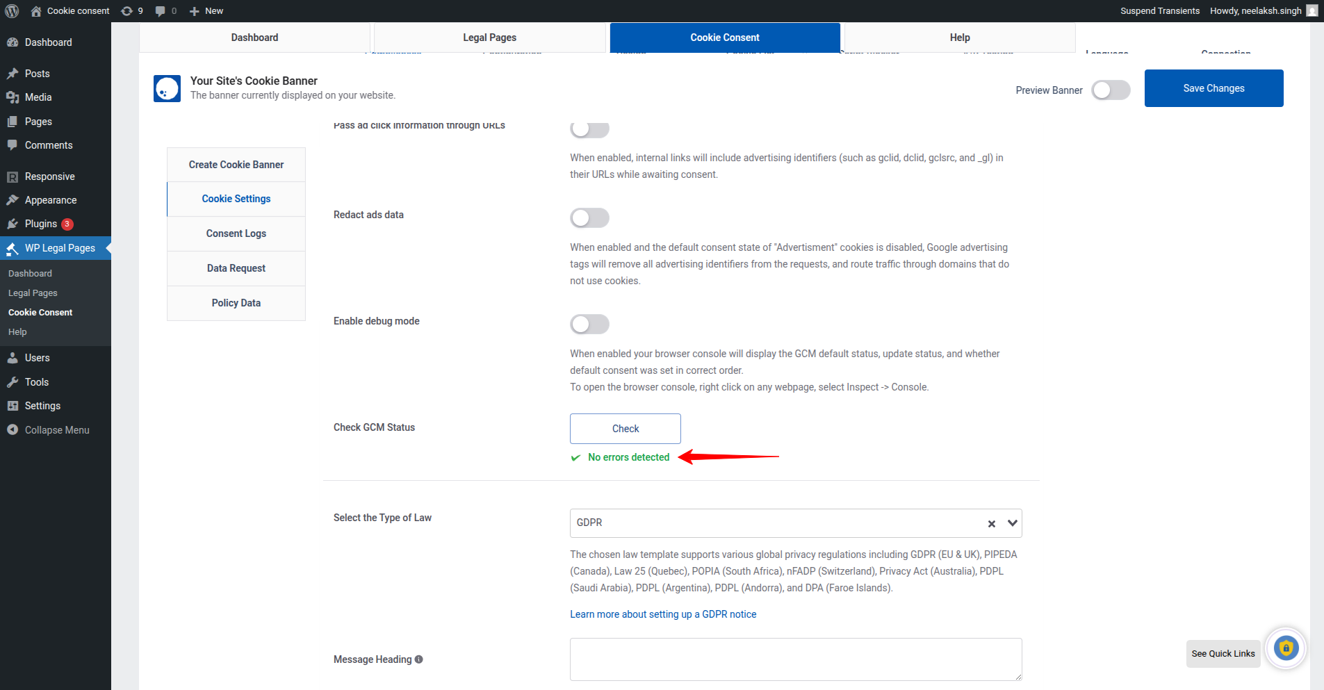Error free gcm status report