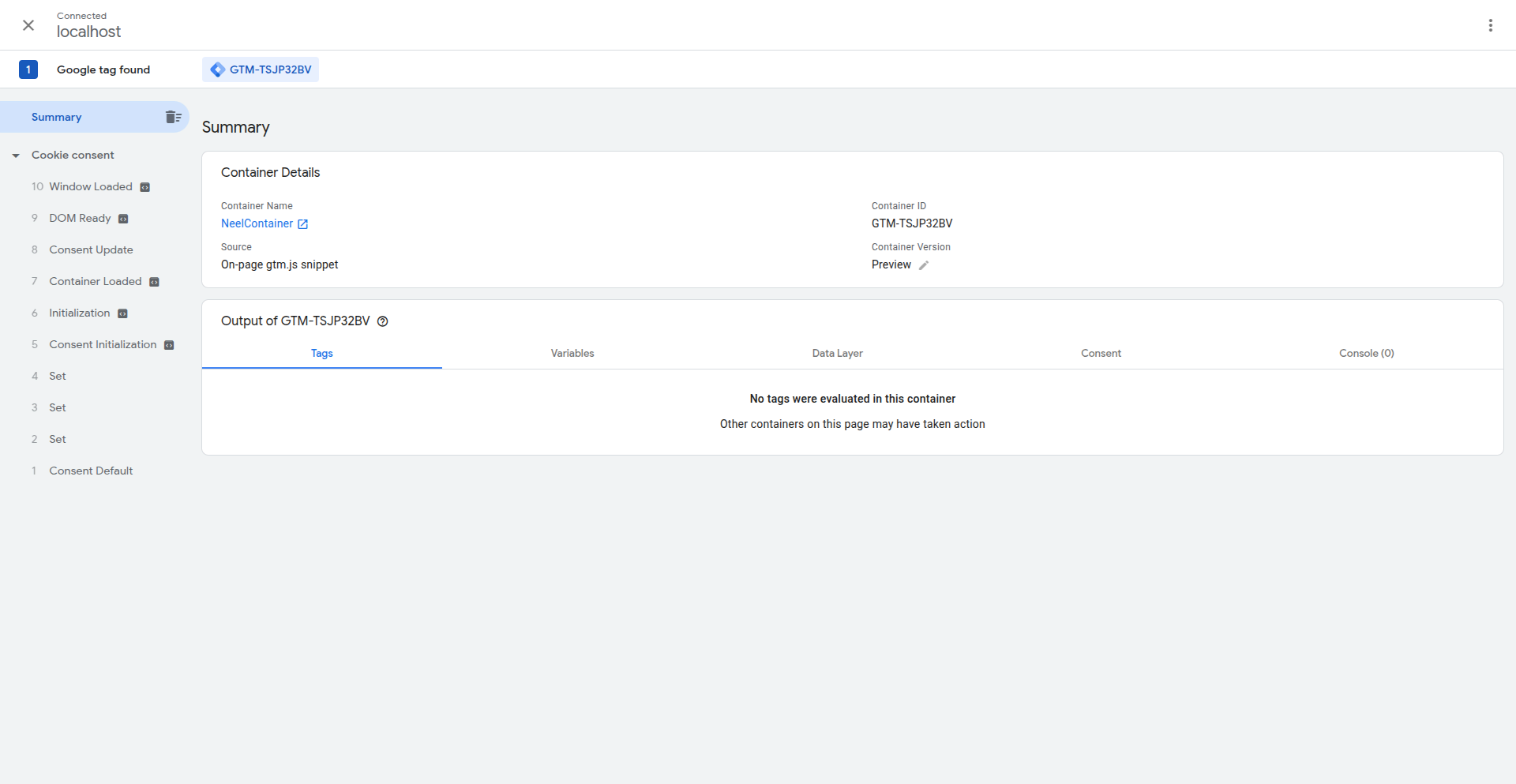 Google tag assistant console