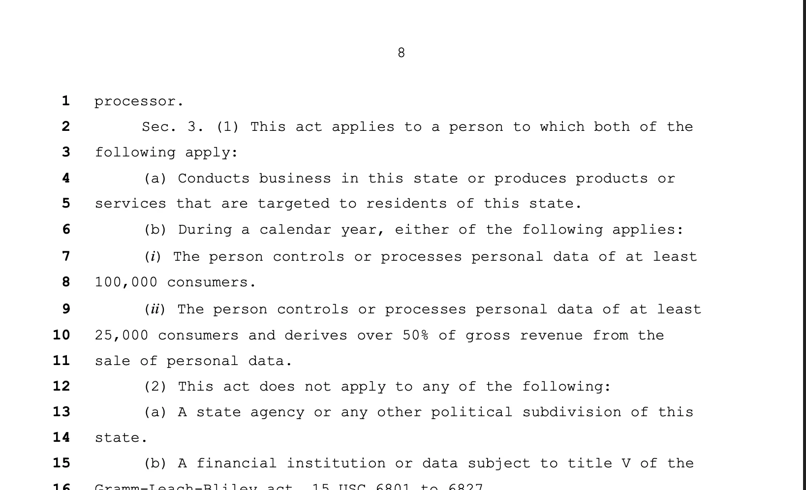 Michigan PDPA section 3 -whom does the bill applies to