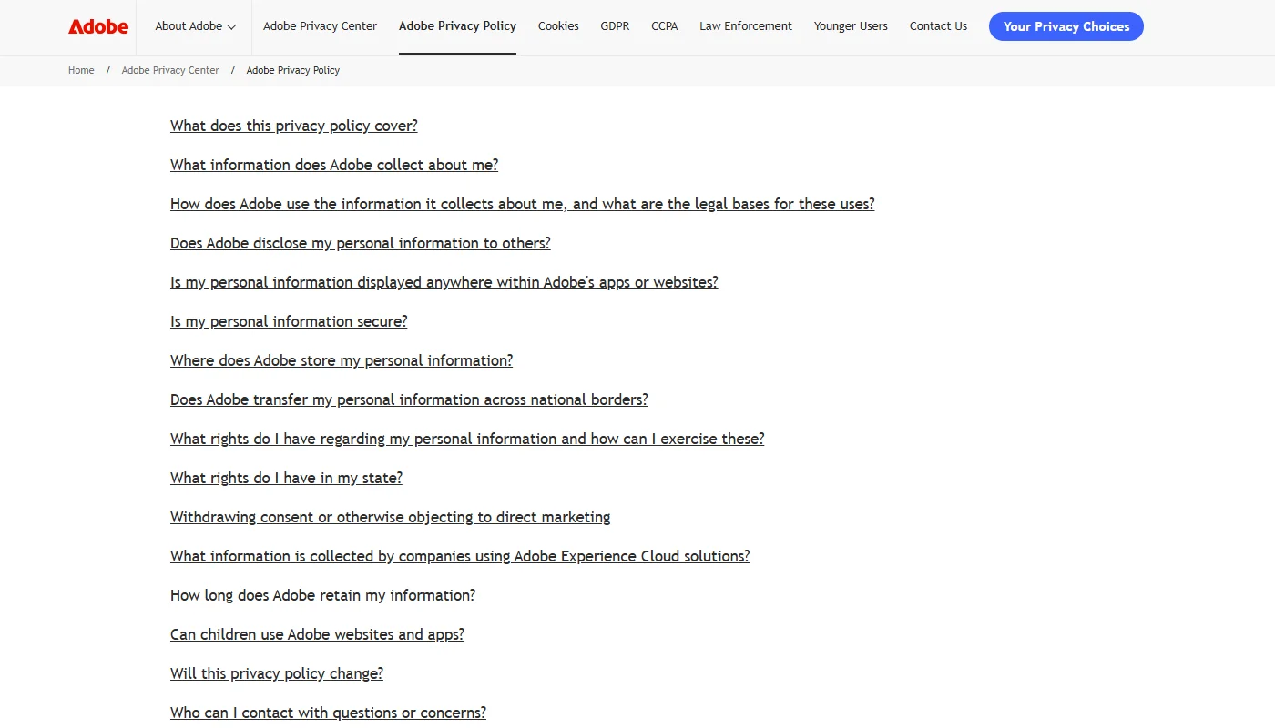 Adobe privacy policy