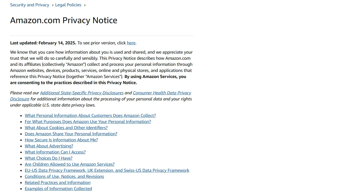 Amazon privacy policy