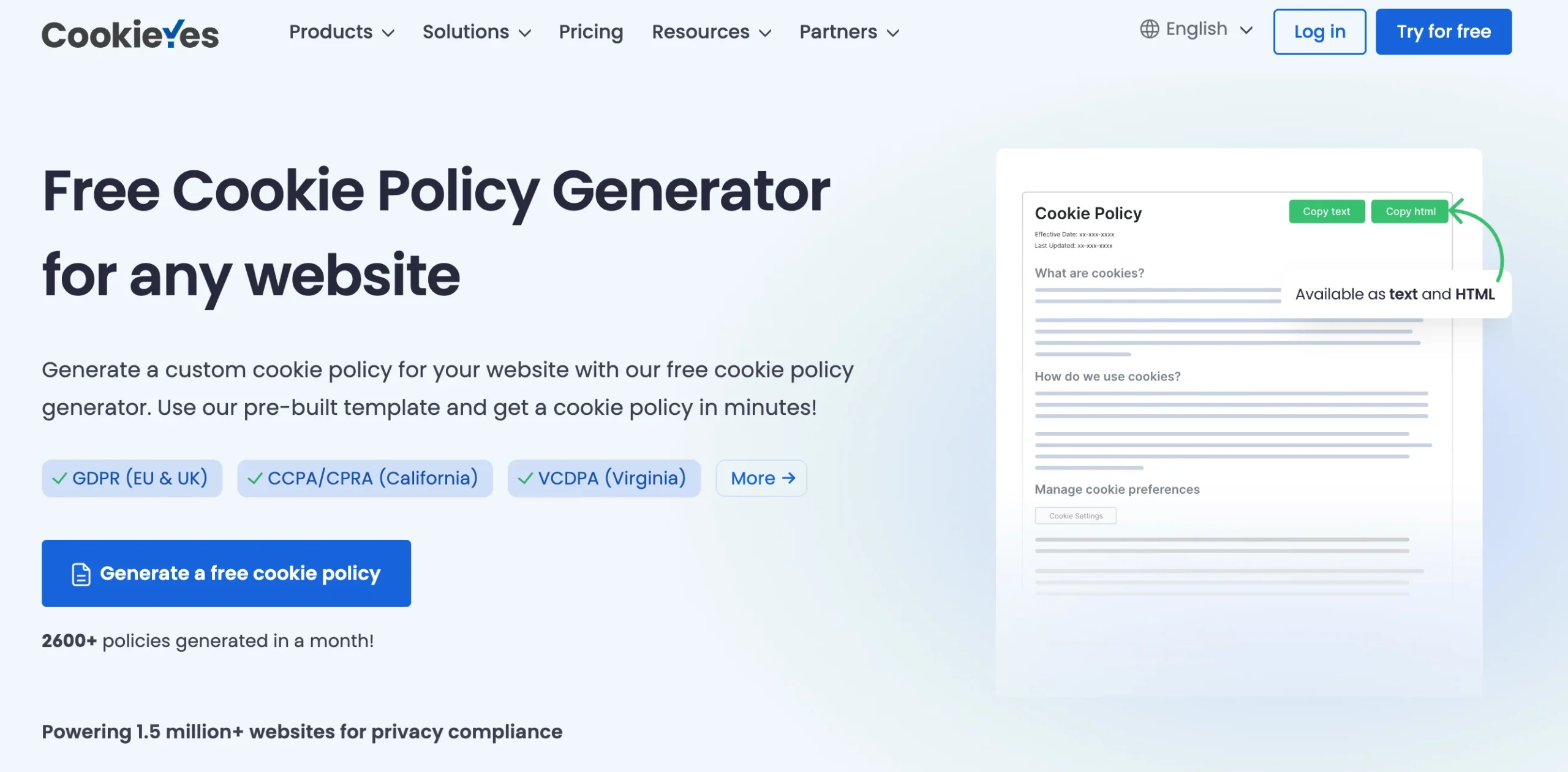 CookieYes privacy policy generator