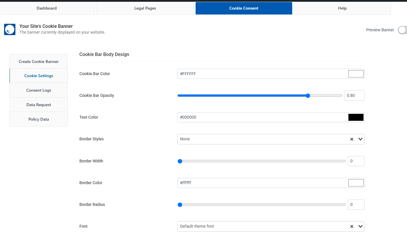 Customizing cookie banner design 