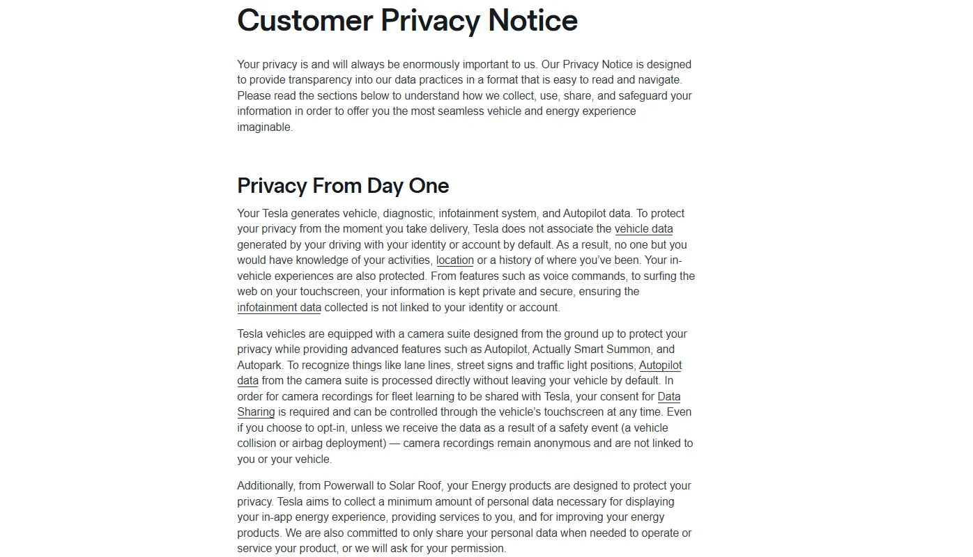 Tesla privacy policy