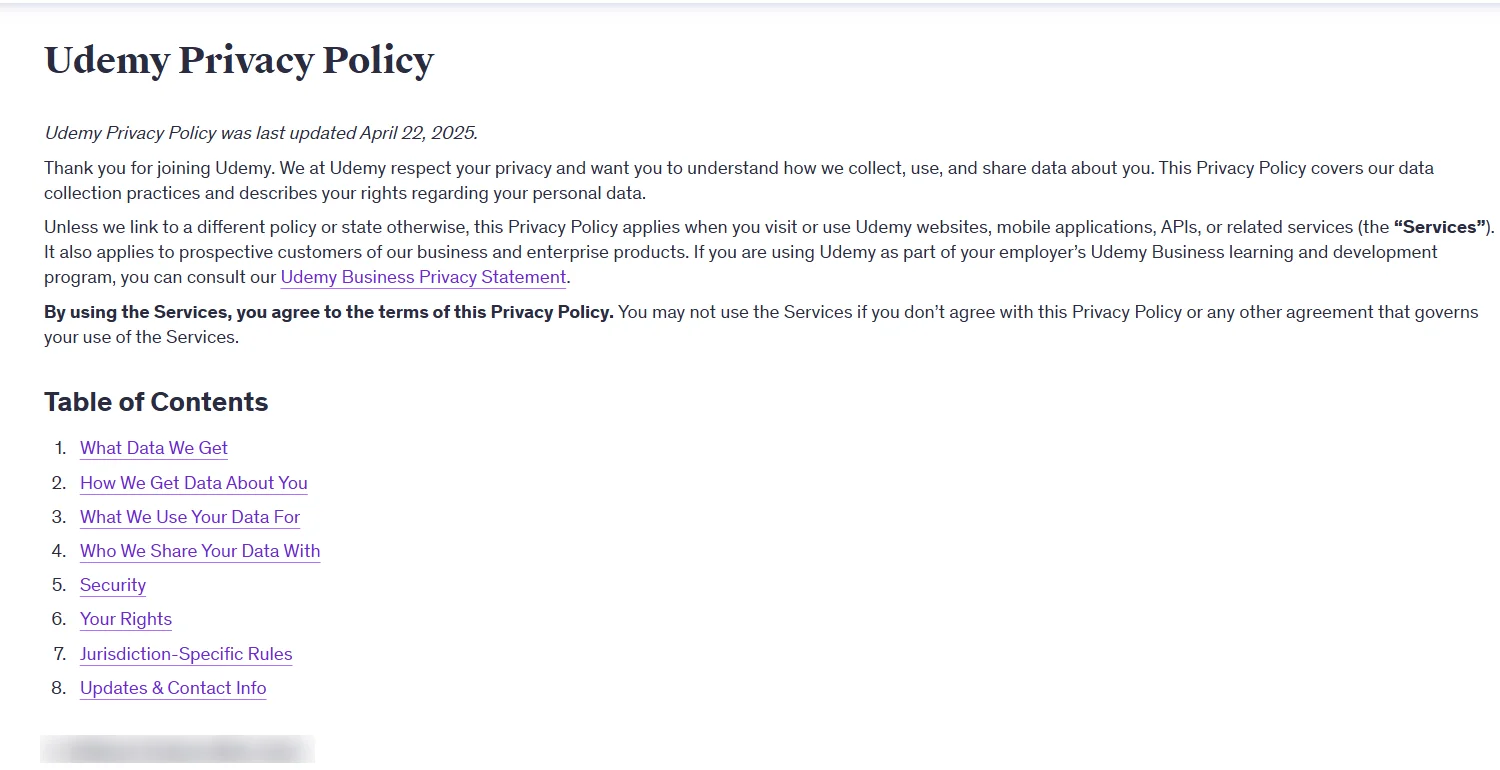Udemy privacy policy