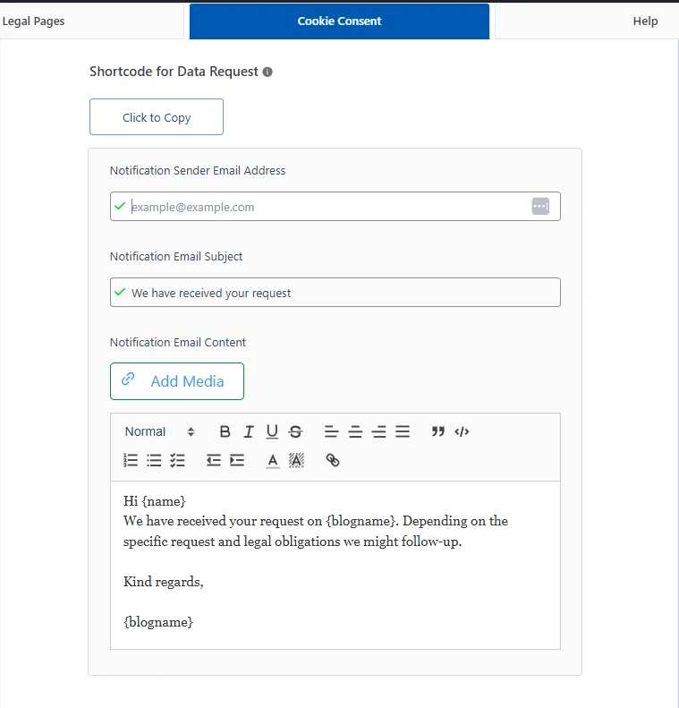 Data request mail setup