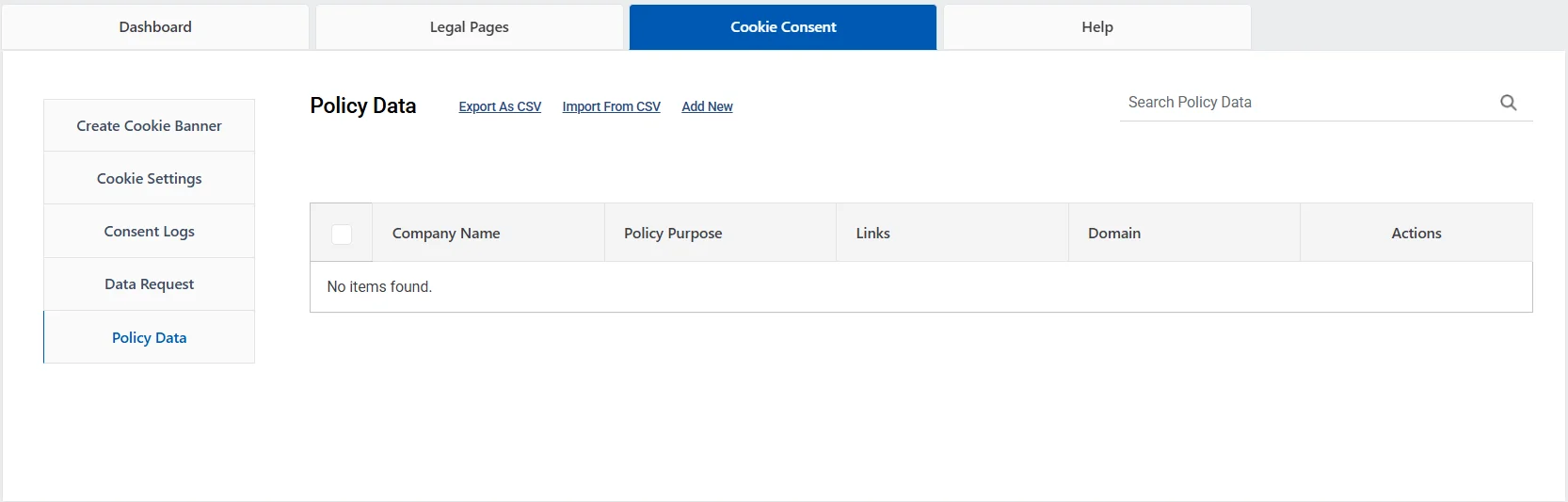 Policy data feature