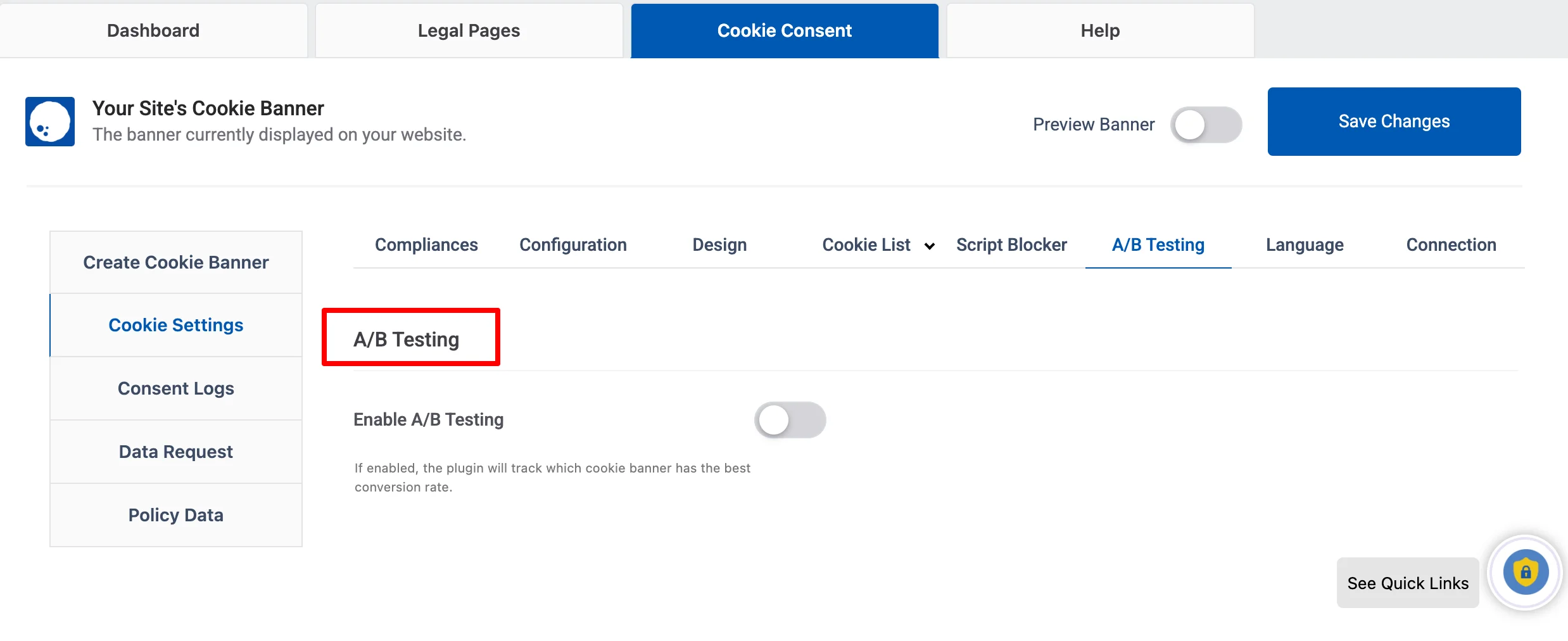 A/B Testing feature WPLP Compliance Platform
