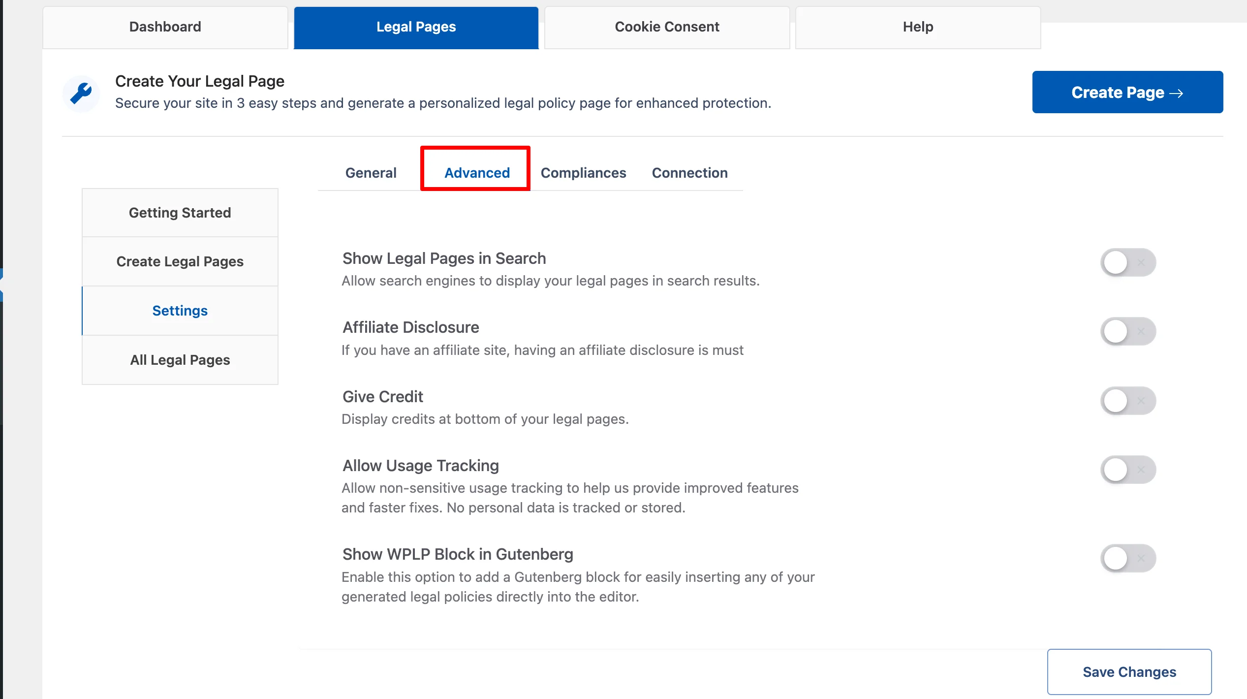Customisation options for Legal Polices
