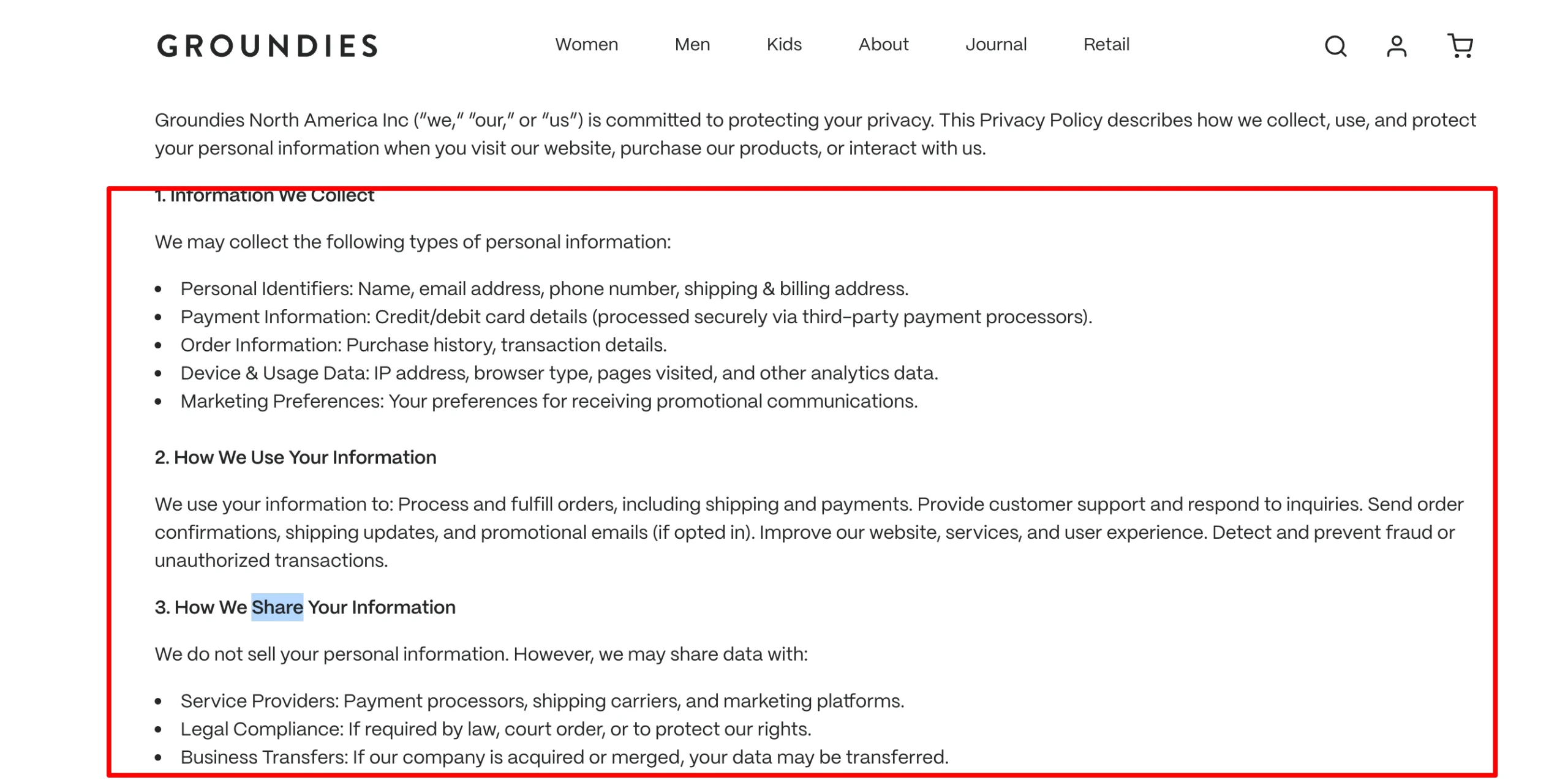 groundies privacy policy data collection use clause
