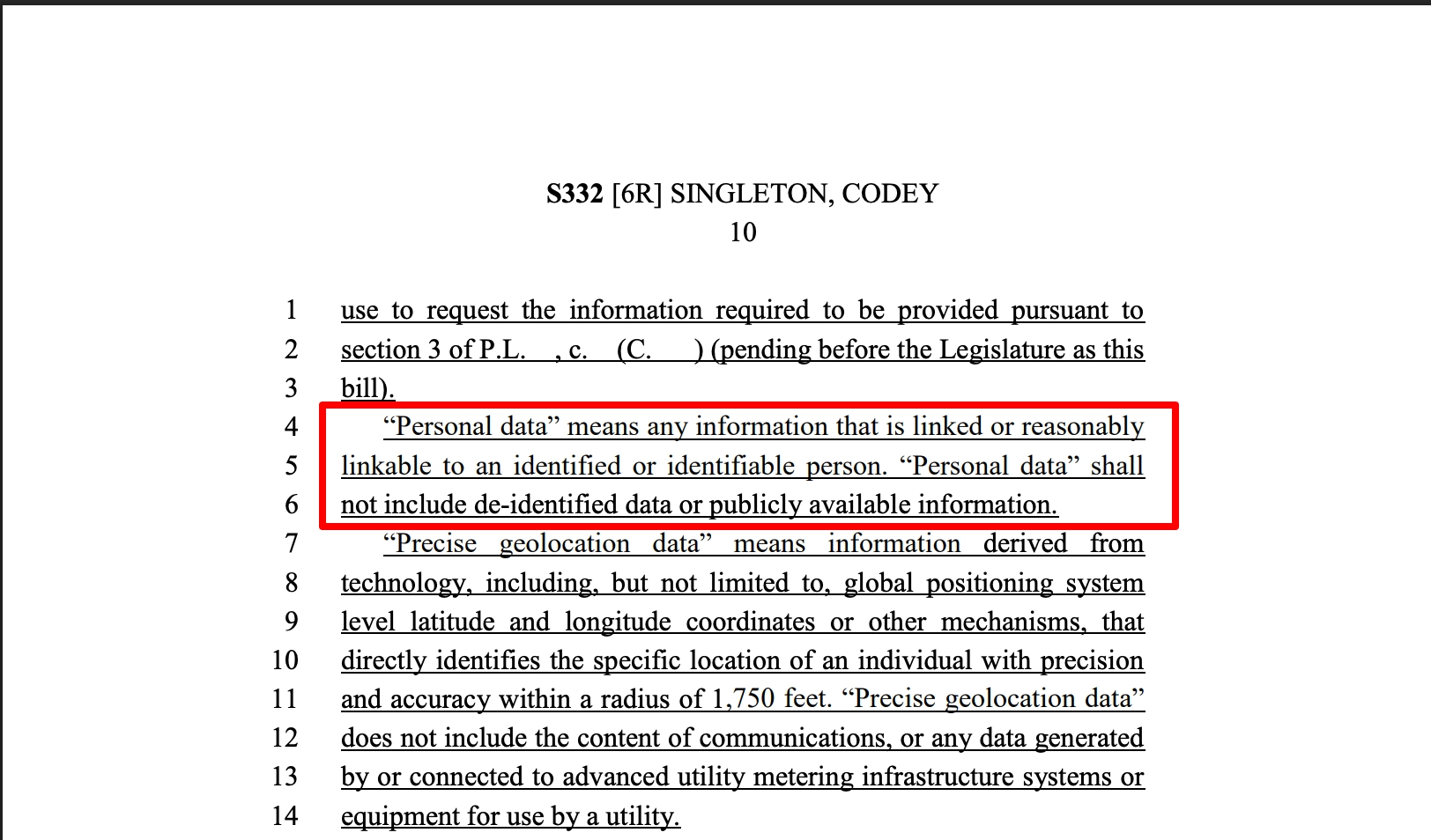 new jersey sb 332 definition personal data