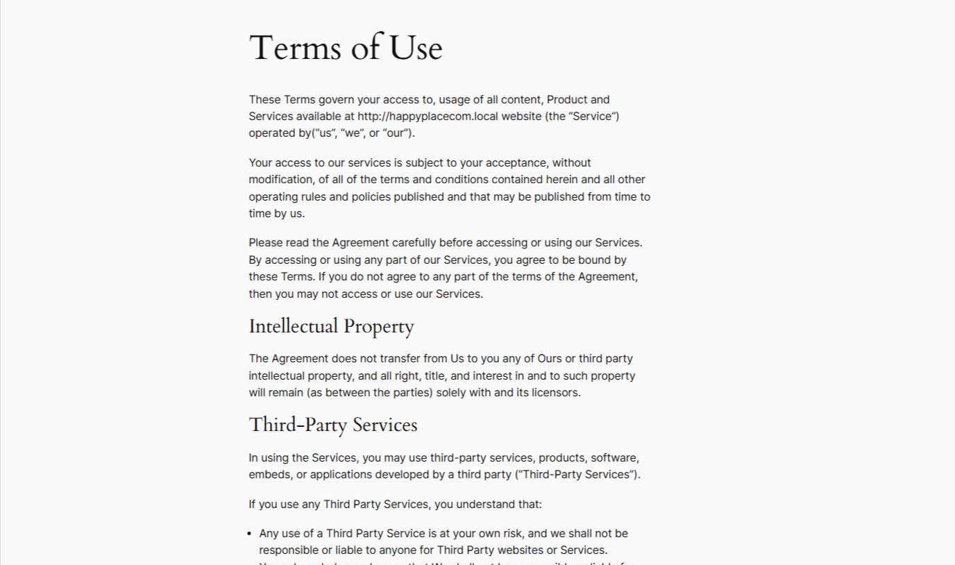 example of MODPA Terms of use
