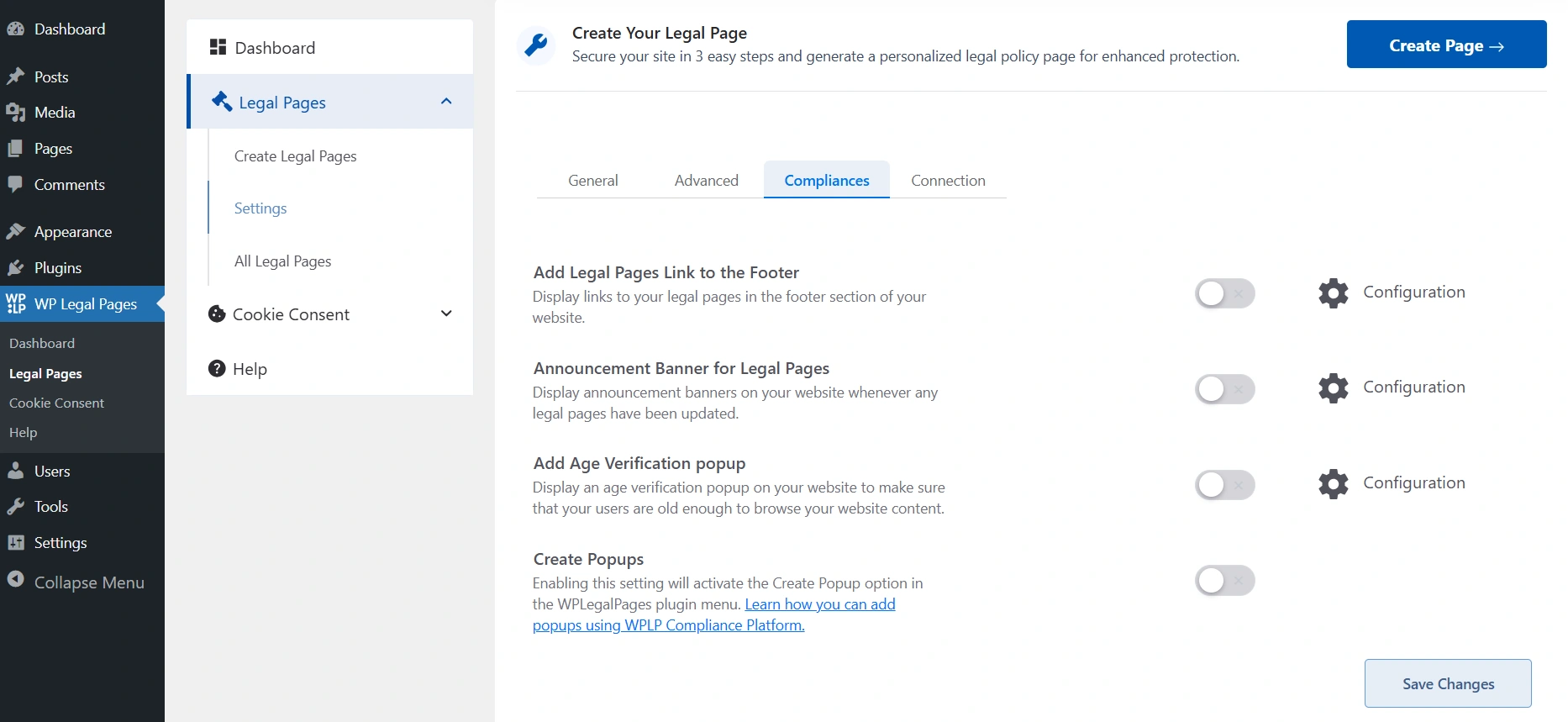 Legal page compliance