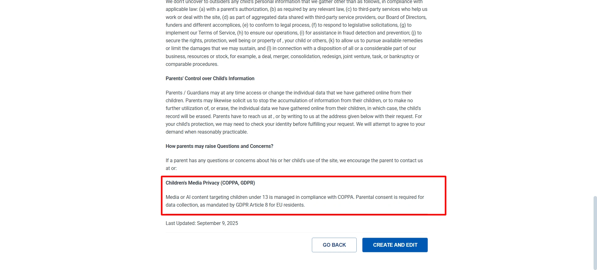 COPPA - Children’s Online Privacy Policy Template
