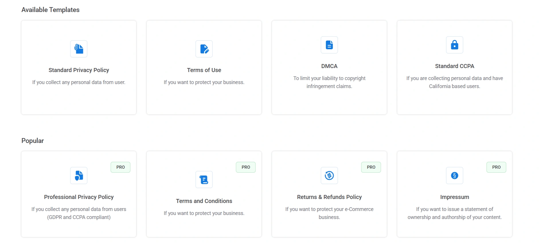 WPLP legal pages templates