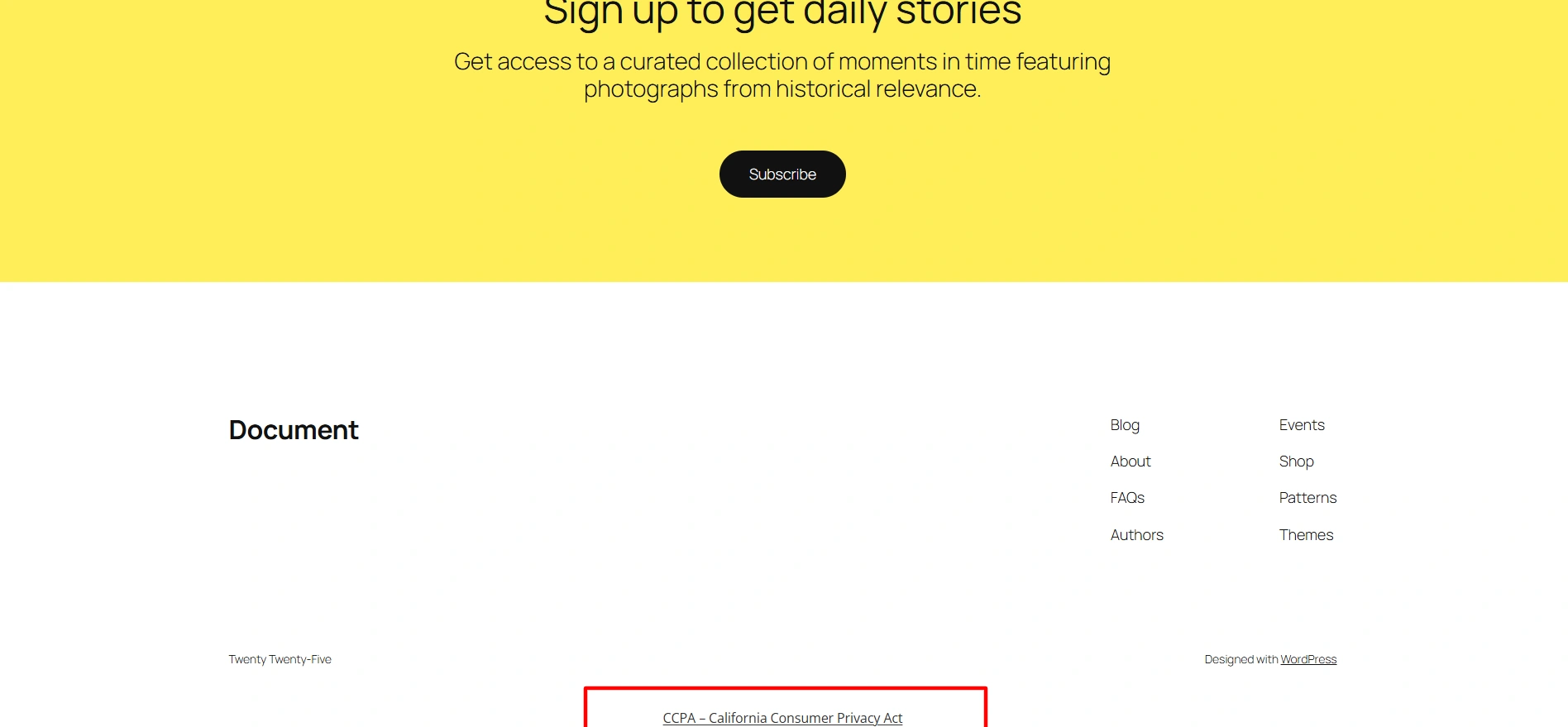 Legal page in footer