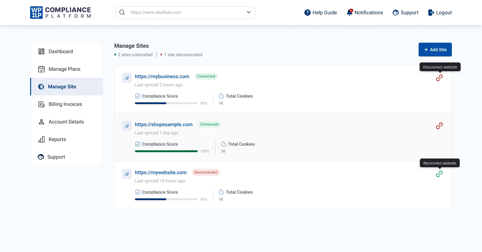 New Dashboard_Manage Sites