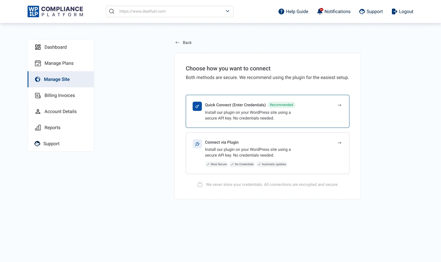 New Dashboard_Manage Sites_Connect wordpress website