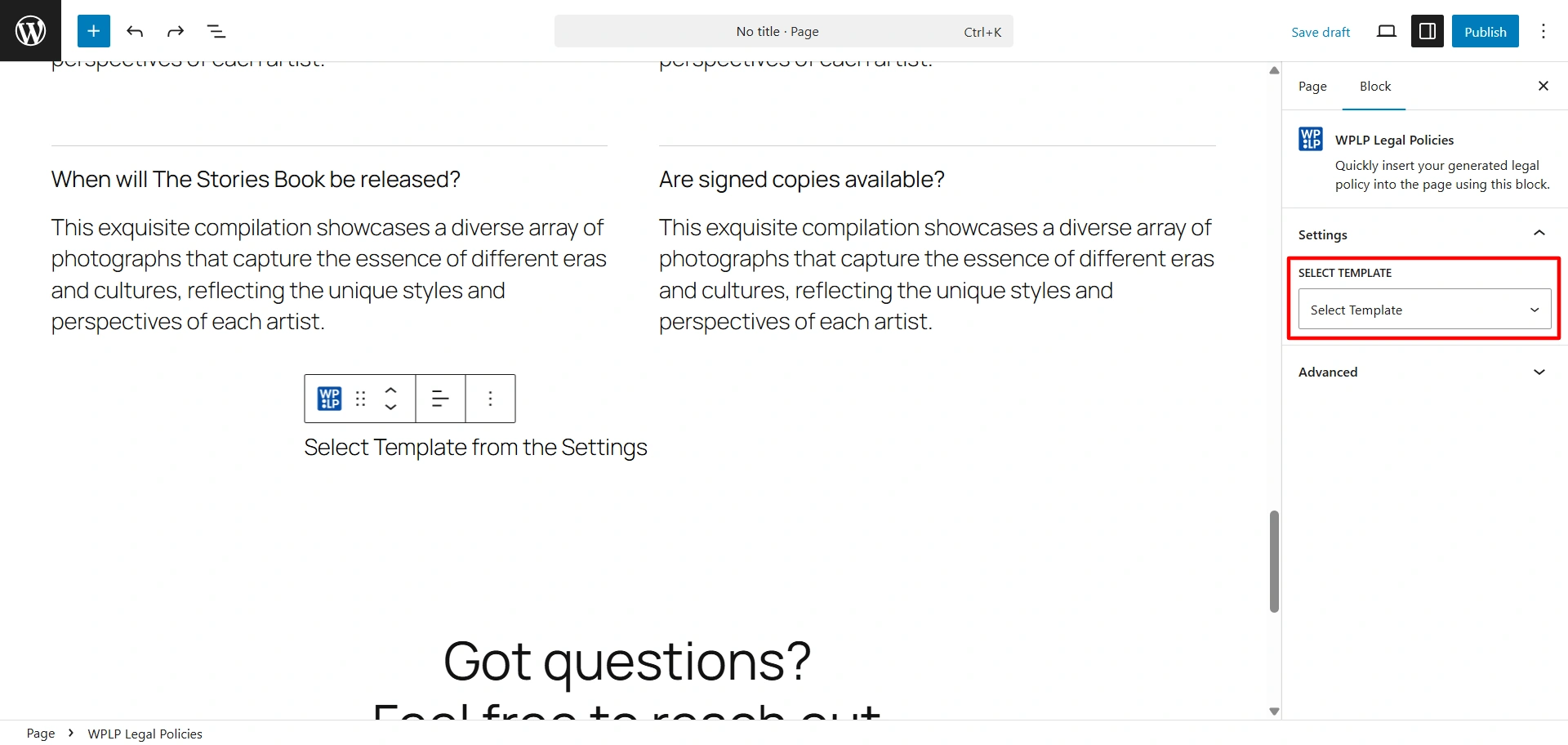 Select template of your legal policy
