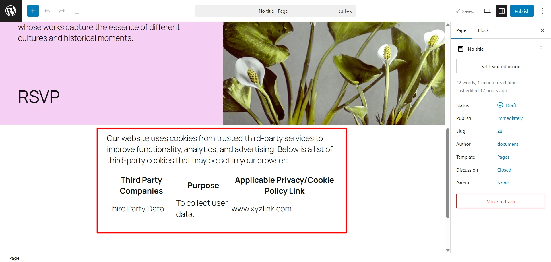 Third-party Cookie Policy Data on website